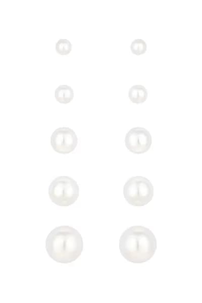 Silver Cream Pearl Graduated Stud Earrings - Pack Of 5