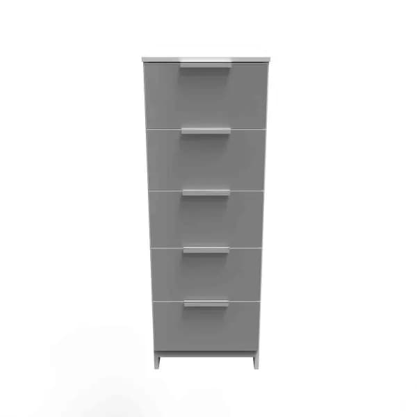 Welcome Furniture Ready Assembled Plymouth 5 Drawer Tallboy In Uniform Grey Gloss & White