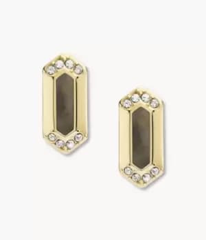Fossil Women Val Black and Gold Black Mother-of-Pearl Stud Earring