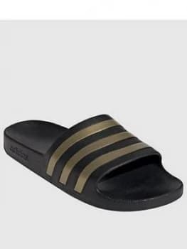 adidas Adilette Aqua Slides - Black/Gold, Size 4, Women