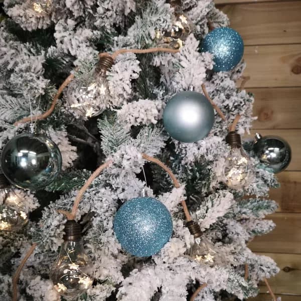 Box of 24 8cm Assorted Alpine Blue Shiny, Matte and Glitter Design Shatterproof Christmas Bauble Decorations