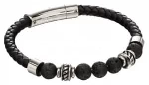 Fred Bennett Black Lava Bead Leather Stainless Steel Jewellery