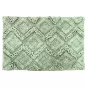 The Linen Yard Diamond Tufted Knitted Cotton Anti-slip Bath Mat Sage Green