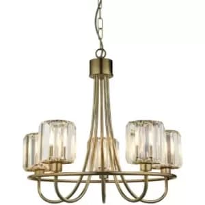 Endon Berenice 5 Light Multi Arm Glass Shade Ceiling Pendant Antique Brass
