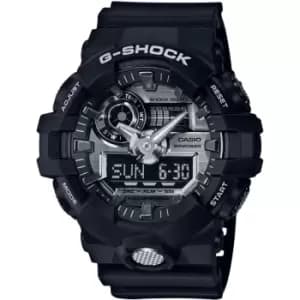 Mens Casio 'G-Shock' Black and Silver Stainless Steel and Resin Quartz Chronograph Watch