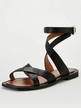 Office Siren Ankle Strap Flat Sandal - Black