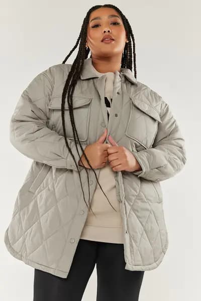 Yours Quilted Jacket Grey
