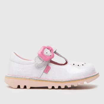 Kickers White & Pink Fleur T-bar Girls Toddler Shoes