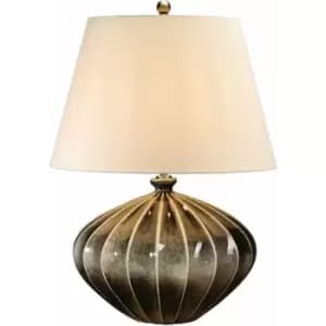 Table Lamp Ceramic Brown Black Speckled Glaze Cream Faux Silk Shade LED E27 60W