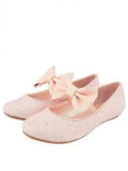 Monsoon Girls Estella Glitter Bow Ballerina - Pale Pink