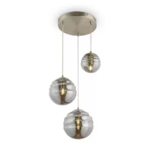 Modern Vinare 3 Light Nickel Cluster Pendant Ceiling Light Glass Shade