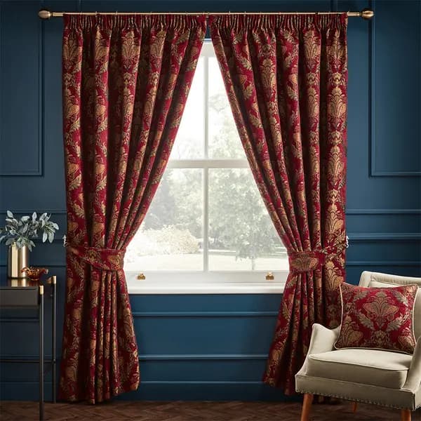 Shiraz Traditional Jacquard Pencil Pleat Curtains Burgundy / 168 x 229cm