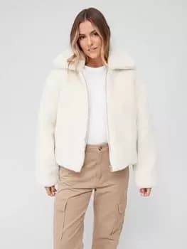Calvin Klein Jeans CK Short Sherpa Jacket - Cream Size M Women