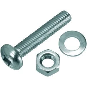 Wickes Machine Screws with Pozi Head Nut and Washer - M5 x 25mm Pack of 8