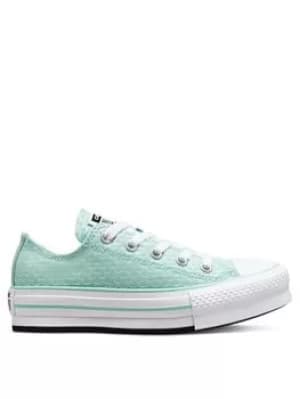 Converse Chuck Taylor All Star Ox Childrens Girls Eva Lift Mermaid Scales Platform Trainers -Blue/White, Blue/White, Size 10