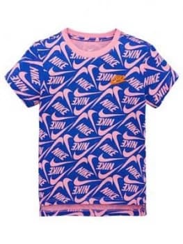Nike Sportswear Older Girls Printed T-Shirt - Blue/Pink