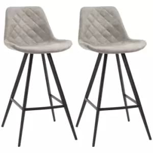 HOMCOM Set Of 2 Bar Stools Vintage Microfiber Cloth Tub Seats Padded Comfortable Steel Frame Footrest Quilted Home Bar Cafe Kitchen Chair Stylish Grey