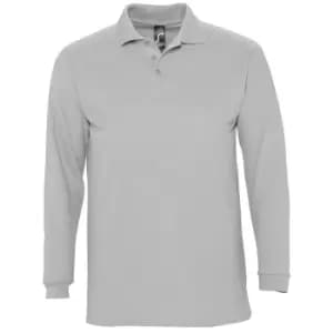 SOLS Mens Winter II Long Sleeve Pique Cotton Polo Shirt (L) (Grey Marl)