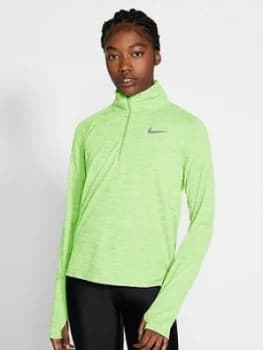 Nike Running Long Sleeve Zip Pacer Top - Volt, Volt, Size L, Women