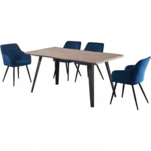 5 Pieces Life Interiors Camden Rocco Dining Set - a Walnut Rectangular Dining Table and Set of 4 Royal Dining Chairs - Royal