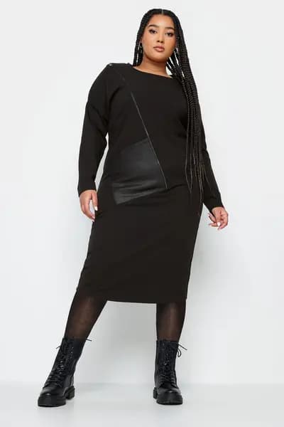 Yours Leather And Zipper Detail Dress, Black, Size 30-32, Women