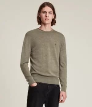 AllSaints Mens Mode Merino Crew Jumper, Green, Size: S