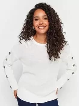 M&Co Petite Petite Button Sleeve Jumper, White, Size 10, Women