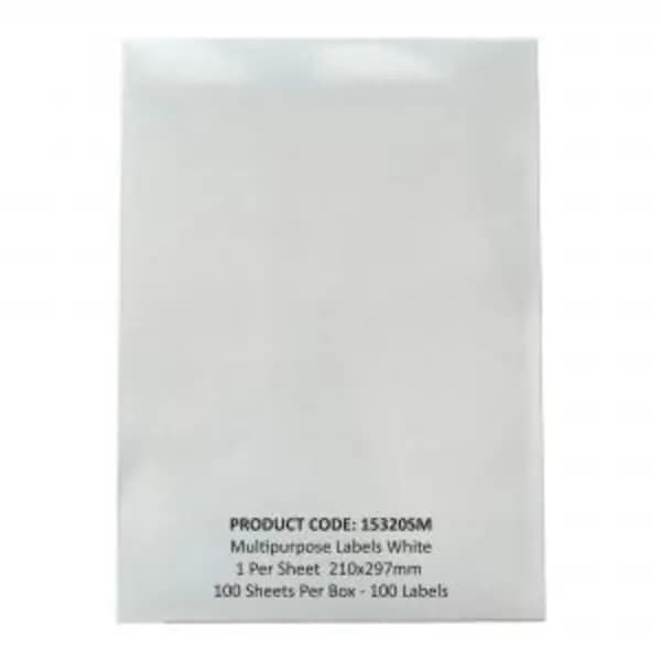 ValueX Multipurpose Label 210x297mm 1 Per A4 Sheet White Pack 100 EXR15320SM