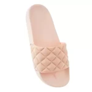 Womens/Ladies Quilt Effect Sliders (3 UK) (Peach)