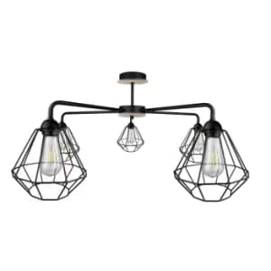 Foskal Semi Flush Light Black, Wood, 70cm, 5x E27