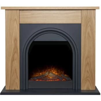 Adam Burlington Electric Fireplace Suite in Oak & Charcoal Grey, 44 Inch
