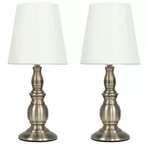Minisun - 2 x Traditional Touch Table Lamps with a Tapered Shades - Antique Brass - No Bulb