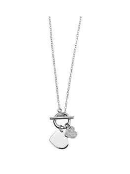 The Love Silver Collection Sterling Silver T Bar Double Heart Necklace, One Colour, Women