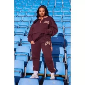 I Saw It First Chocolate Plus Track Embroidered Heavyweight Fleeceback Joggers - Brown