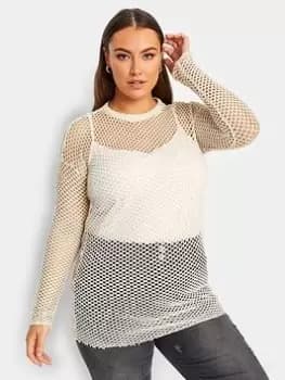 Yours Open Knit Jumper - White, Size 20, Women