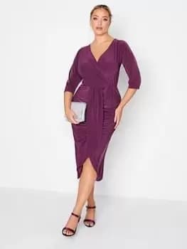 Yours Ruffle Wrap Bodycon Dress - Purple, Purple, Size 18, Women