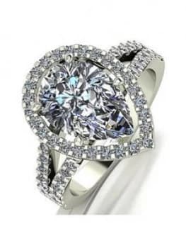 Moissanite Special Edition 9ct White Gold Lady Lynsey 5 Carat Moissanite Pear Halo Ring, White Gold, Size J, Women