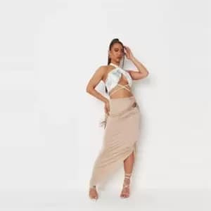 Missguided Slinky Ruched Asymetric Skirt - Neutral