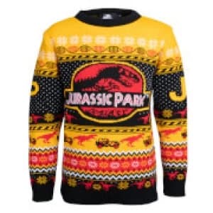 Jurassic Park Kids Christmas Knitted Jumper - Yellow - L