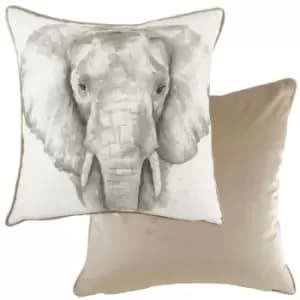 Evans Lichfield - Safari Elephant Watercolour Print Piped Cushion Cover, White, 43 x 43 Cm