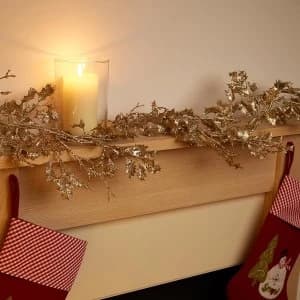 Robert Dyas Gold Glitter Holly Christmas Garland