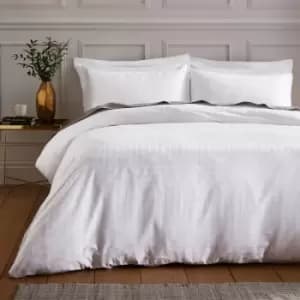 Satin Geo Jacquard 100% Cotton 180 Thread Count Cotton Duvet Cover and Pillowcase Set, White, Double - Bianca