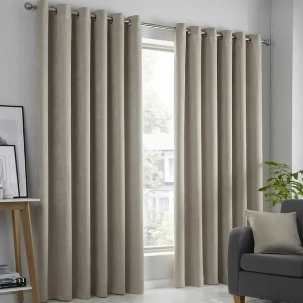 Fusion Fusion - Strata Woven Eyelet Lined Curtains, Natural, 66 x 72" SR5NL66726UPU