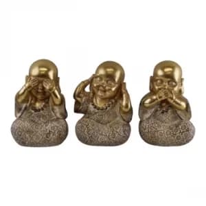 See No Evil, Hear No Evil, Speak No Evil Set of 3 Gold Buddha Ornaments