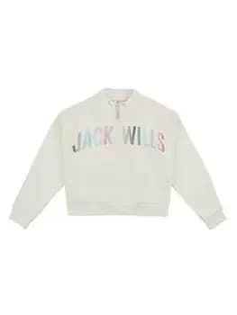 Jack Wills Girls Foil Print Quarter Zip Sweat Top - Marshmallow, Marshmallow, Size Age: 15-16 Years, Women