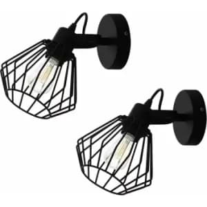 Loops - 2 pack Wall Flush Ceiling Light Colour Black Shade Open Wire Frame E27 1x40W