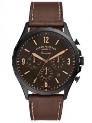 Fossil Mens Forest Stainless Steel Brown Chronograph Dial Leather...