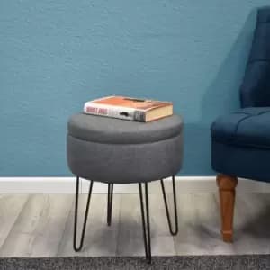 FWStyle Modern Hairpin Leg Storage Stool Table Grey Linen