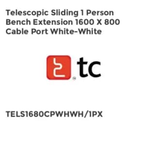 TC Group Telescopic Sliding 1 Person Bench Extension 1600 x 800 Cable Port White