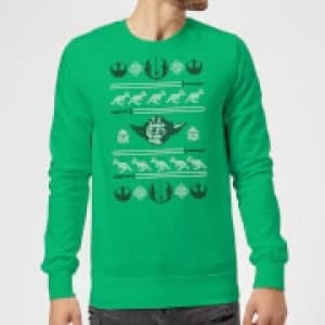 Star Wars Yoda Face Knit Green Christmas Sweatshirt - L - Green